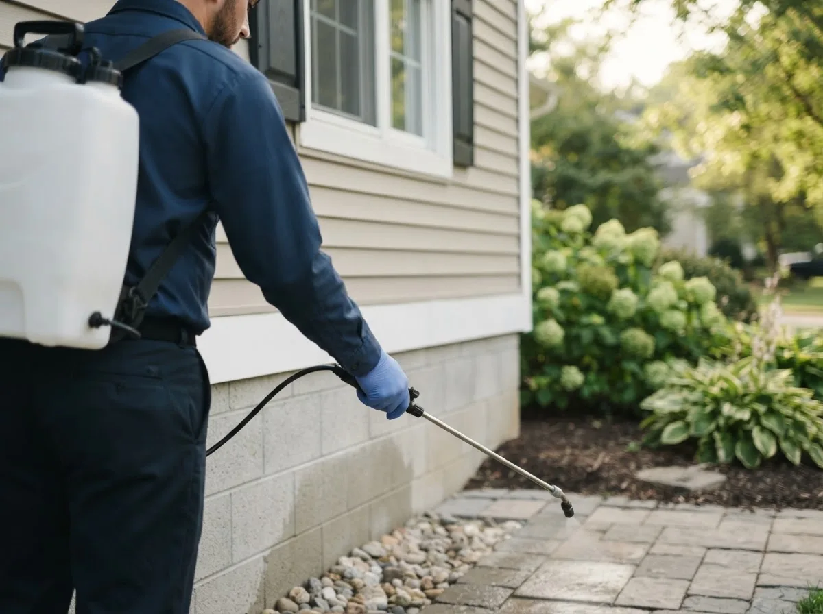 Pest control technician inspecting a home in Okeechobee, FL